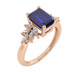Azure Affection Emerald Cut Blue Sapphire and Marquise Natural Diamond Engagement Ring.