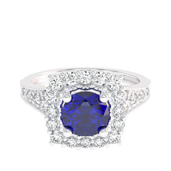 Retro Romance Round Blue sapphire and Natural Diamond Vintage inspired Engagement Ring.
