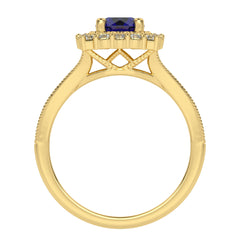 Retro Romance Round Blue sapphire and Natural Diamond Vintage inspired Engagement Ring.