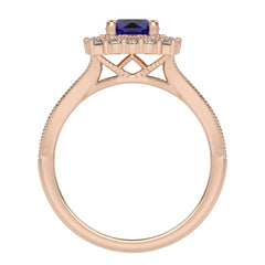 Retro Romance Round Blue sapphire and Natural Diamond Vintage inspired Engagement Ring.