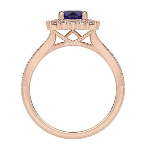 Retro Romance Round Blue sapphire and Natural Diamond Vintage inspired Engagement Ring.