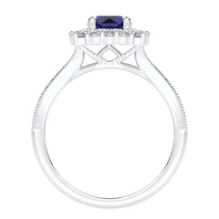 Retro Romance Round Blue sapphire and Natural Diamond Vintage inspired Engagement Ring.