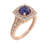 Retro Romance Round Blue sapphire and Natural Diamond Vintage inspired Engagement Ring.