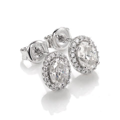 Radiant Rhapsody Oval Moissanite Halo Style Earrings in Sterling Silver