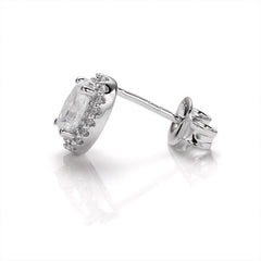 Radiant Rhapsody Oval Moissanite Halo Style Earrings in Sterling Silver