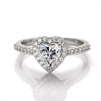 Captivating Romance Heart Shape Halo Style Moissanite Serenity Engagement Ring in Sterling Silver