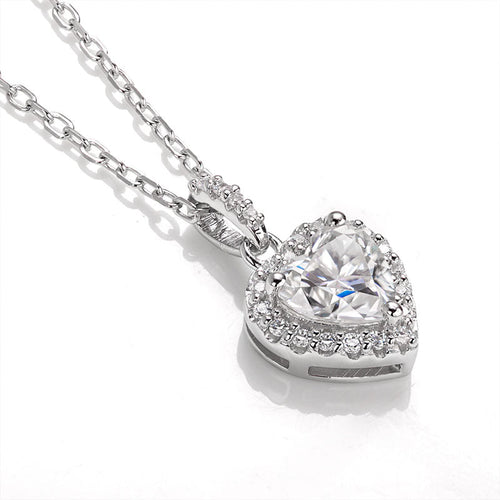 Captivating Romance Heart Shape Halo Style Moissanite Serenity Pendant Necklace in Sterling Silver