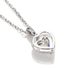 Captivating Romance Heart Shape Halo Style Moissanite Serenity Pendant Necklace in Sterling Silver