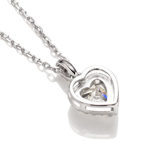 Captivating Romance Heart Shape Halo Style Moissanite Serenity Pendant Necklace in Sterling Silver