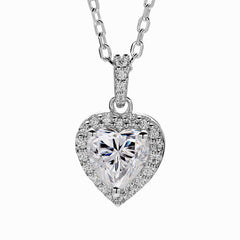 Captivating Romance Heart Shape Halo Style Moissanite Serenity Pendant Necklace in Sterling Silver