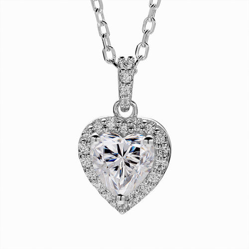 Captivating Romance Heart Shape Halo Style Moissanite Serenity Pendant Necklace in Sterling Silver