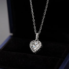 Captivating Romance Heart Shape Halo Style Moissanite Serenity Pendant Necklace in Sterling Silver