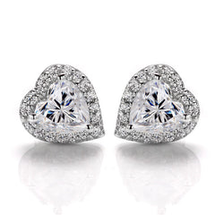 Captivating Romance Heart Shape Halo Style Moissanite Serenity Earrings in Sterling Silver