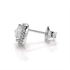 Captivating Romance Heart Shape Halo Style Moissanite Serenity Earrings in Sterling Silver