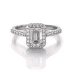 Enchanted Bliss Emerald Cut Moissanite Halo Style Engagement Ring in Sterling Silver