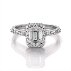 Enchanted Bliss Emerald Cut Moissanite Halo Style Engagement Ring in Sterling Silver