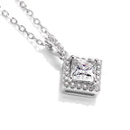 Vintage Timeless Classic Square Halo Style Princess Cut Moissanite Pendant Necklace in Sterling Silver