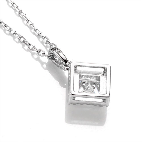 Vintage Timeless Classic Square Halo Style Princess Cut Moissanite Pendant Necklace in Sterling Silver