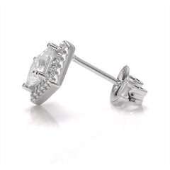 Vintage Timeless Classic Square Halo Style Princess Cut Moissanite Earrings in Sterling Silver