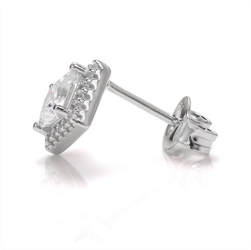 Vintage Timeless Classic Square Halo Style Princess Cut Moissanite Earrings in Sterling Silver