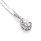 Whispers of Eternity Pear Shape Halo Style Moissanite Pendant Necklace in Sterling Silver