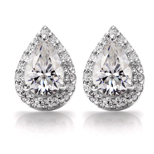 Whispers of Eternity Pear Shape Halo Style Moissanite Earrings in Sterling Silver