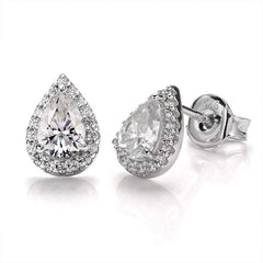 Whispers of Eternity Pear Shape Halo Style Moissanite Earrings in Sterling Silver