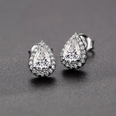 Whispers of Eternity Pear Shape Halo Style Moissanite Earrings in Sterling Silver