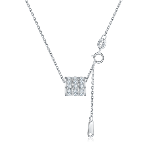 Woman's Splash Moissanite Roll Pendant Necklace in Sterling Silver