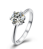 Floral Design Contemporary Round Solitaire Moissanite Engagement Ring in Sterling Silver