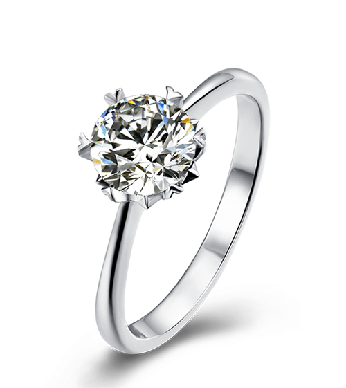 Floral Design Contemporary Round Solitaire Moissanite Engagement Ring in Sterling Silver