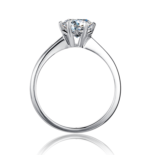 Floral Design Contemporary Round Solitaire Moissanite Engagement Ring in Sterling Silver