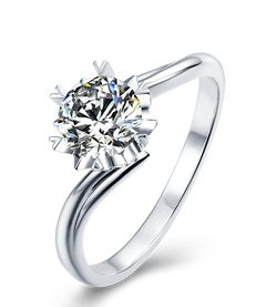 Floral Design Bypass Shank Contemporary Round Solitaire Moissanite Engagement Ring in Sterling Silver