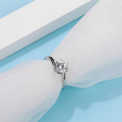 Floral Design Bypass Shank Contemporary Round Solitaire Moissanite Engagement Ring in Sterling Silver