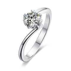 Cathedral Style Round Solitaire Moissanite Twist By-pass Shank Embellished Prong Engagement Ring in Sterling Silver