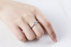 Gleaming Six Prong Set Round Moissanite Solitaire Engagement Ring in Sterling Silver