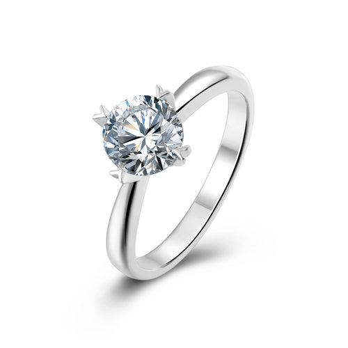 Gleaming Six Prong Set Round Moissanite Solitaire Engagement Ring in Sterling Silver