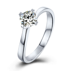 Tulip Style Round Solitaire Moissanite Twist By-pass Shank Embellished Prong Engagement Ring in Sterling Silver