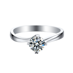 Tulip Style Round Solitaire Moissanite Twist By-pass Shank Embellished Prong Engagement Ring in Sterling Silver