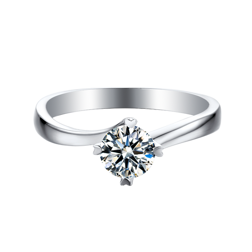 Tulip Style Round Solitaire Moissanite Twist By-pass Shank Embellished Prong Engagement Ring in Sterling Silver