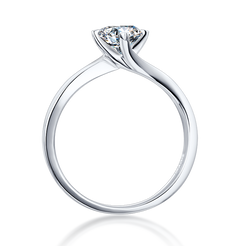 Tulip Style Round Solitaire Moissanite Twist By-pass Shank Embellished Prong Engagement Ring in Sterling Silver