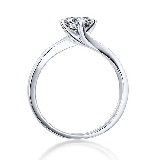 Tulip Style Round Solitaire Moissanite Twist By-pass Shank Embellished Prong Engagement Ring in Sterling Silver