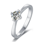 Elegant Round Four Prong  Moissanite Solitaire Engagement Ring in Sterling Silver