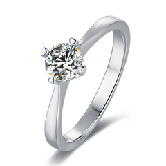 Elegant Round Four Prong  Moissanite Solitaire Engagement Ring in Sterling Silver