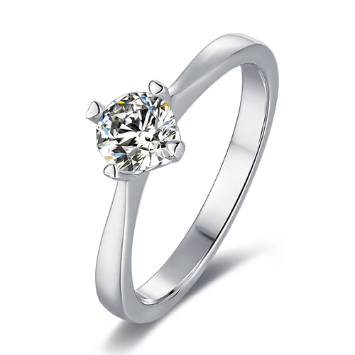 Elegant Round Four Prong  Moissanite Solitaire Engagement Ring in Sterling Silver