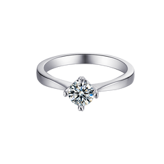 Elegant Round Four Prong  Moissanite Solitaire Engagement Ring in Sterling Silver