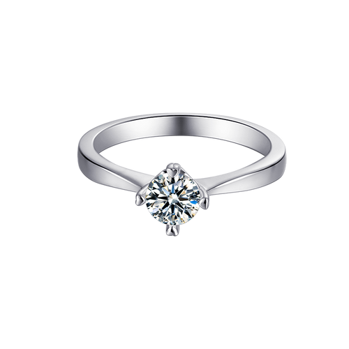 Elegant Round Four Prong  Moissanite Solitaire Engagement Ring in Sterling Silver