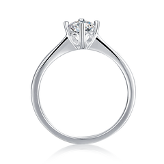 Elegant Round Four Prong  Moissanite Solitaire Engagement Ring in Sterling Silver