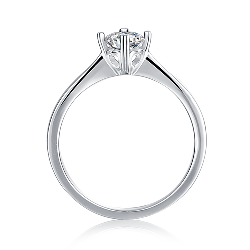 Elegant Round Four Prong  Moissanite Solitaire Engagement Ring in Sterling Silver