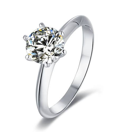 Classic Round Moissanite Six-Prong Set Solitaire Engagement Ring in Sterling Silver